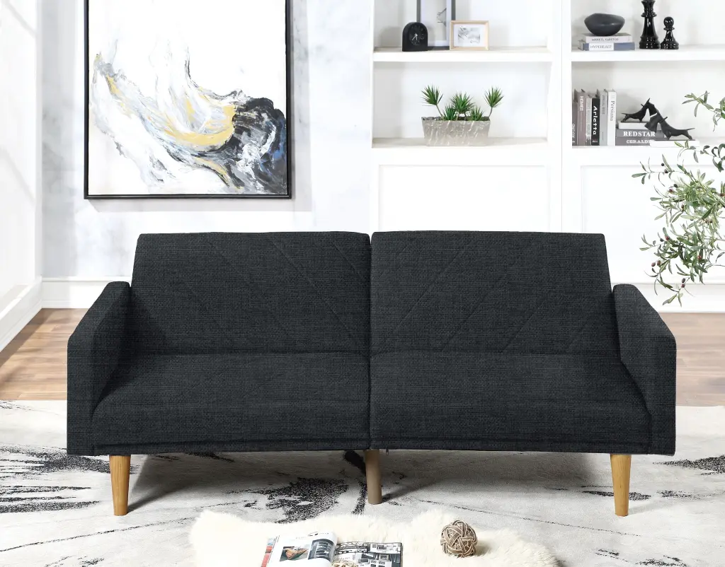 Adjustable Sofa Black Faux Leather Black Fabric poundex