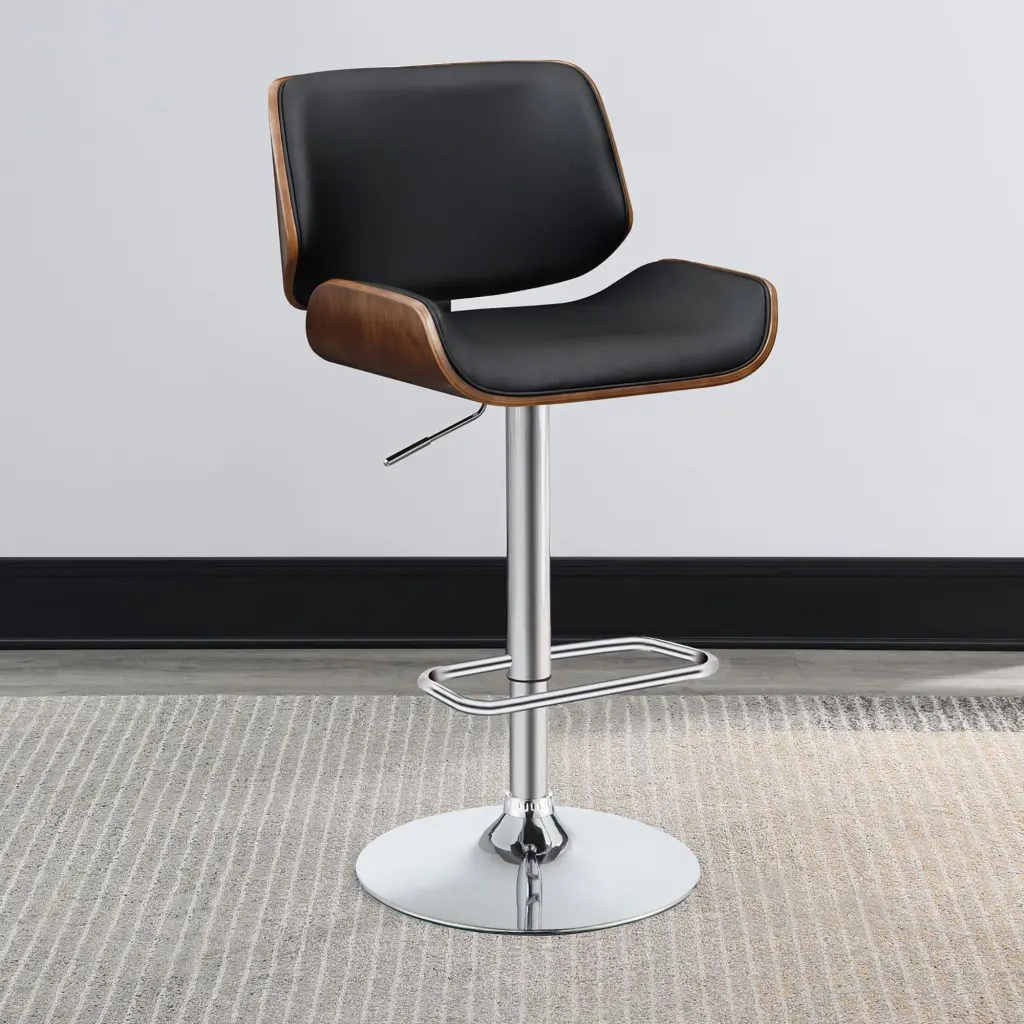 Black and Chrome Customizable Bar Stool Solid Black Brown furniture max