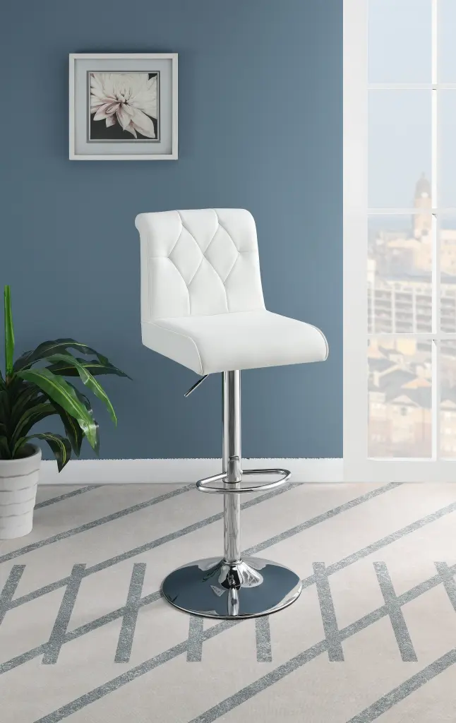 Customizable Bar Stool Gas Lift - White Faux Leather Tufted Chrome Base kanepe