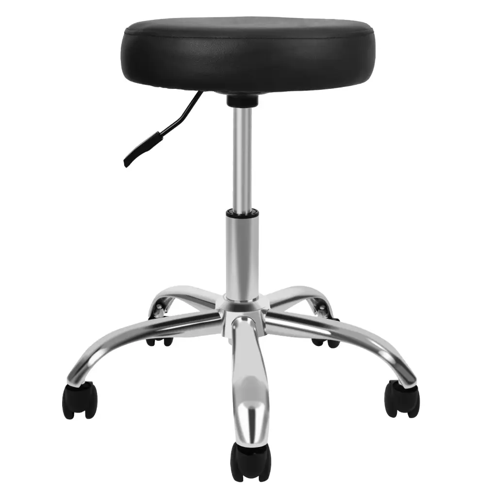 Yssoa Round Stool Chair Wheels and Adjustable Height Black Metal w1134dhs