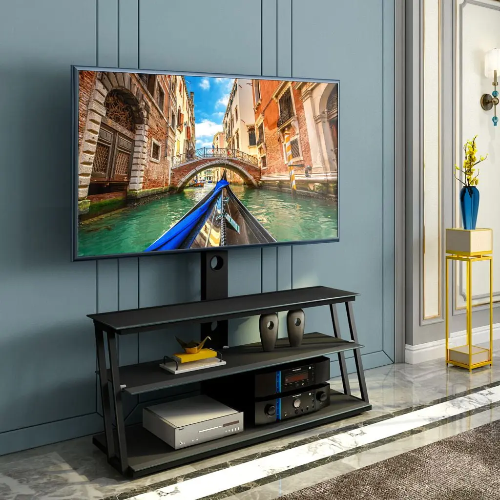 Black Multi-Function Angle and Height Adjustable Tempered Glass TV Stand - Universal Floor Stand Living Room ARCTICSCORPION