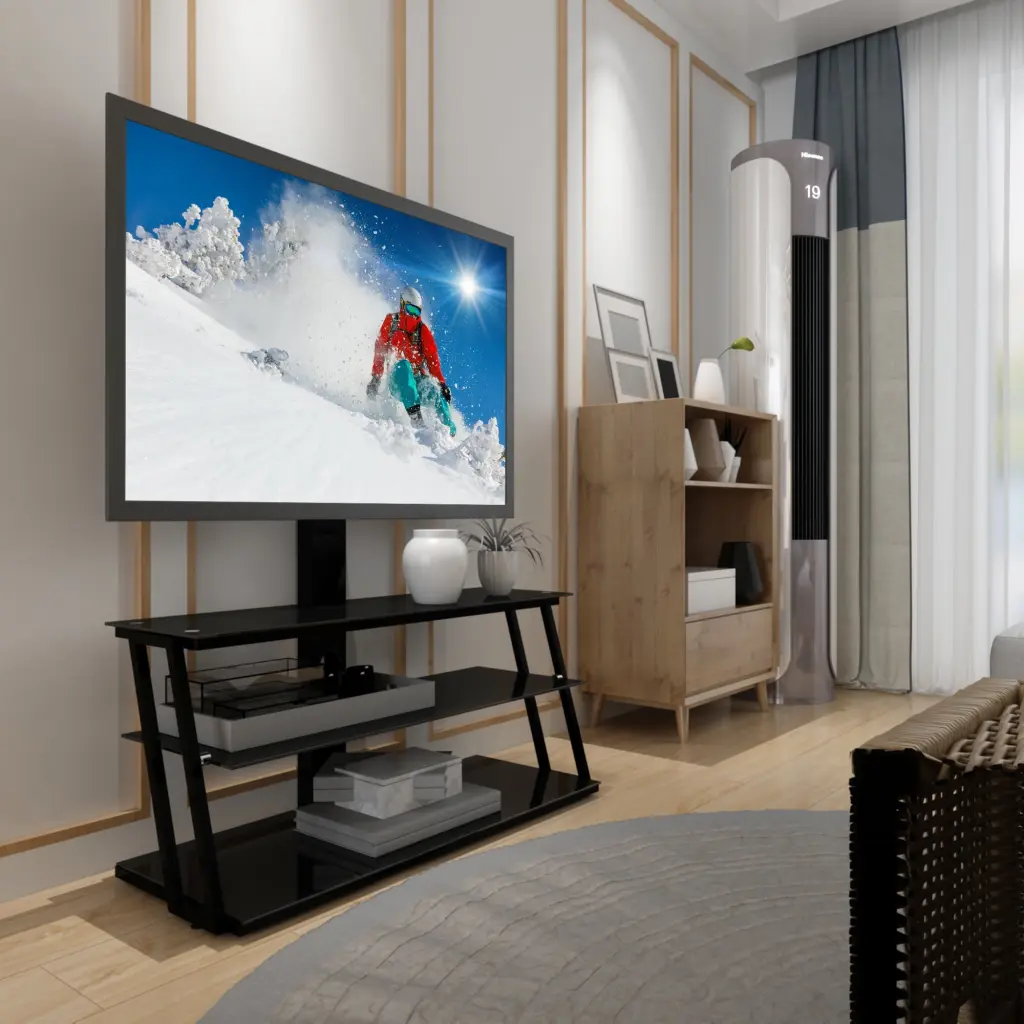 Multifunctional TV Stand Angle and Height Adjustment Three-Layer Storage Tempered Glass Black TV Cabinet Kofun