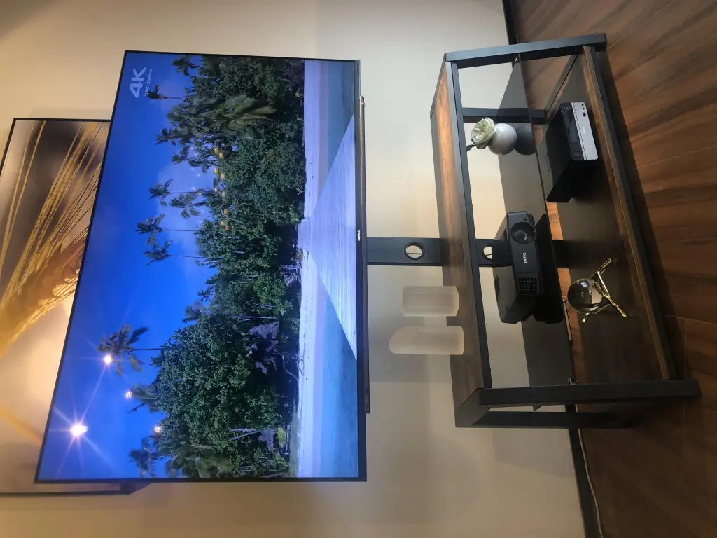 Wooden Storage TV Stand Black Tempered Glass Height Adjustable Universal Swivel Entertainment Center OMCCHK