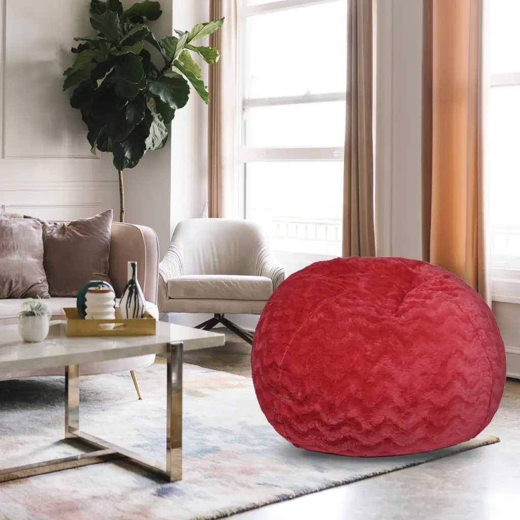 Faux Fur Bean Bag Chair Red 4Ft Comfortable And Stretchable Lounger Adults bazar