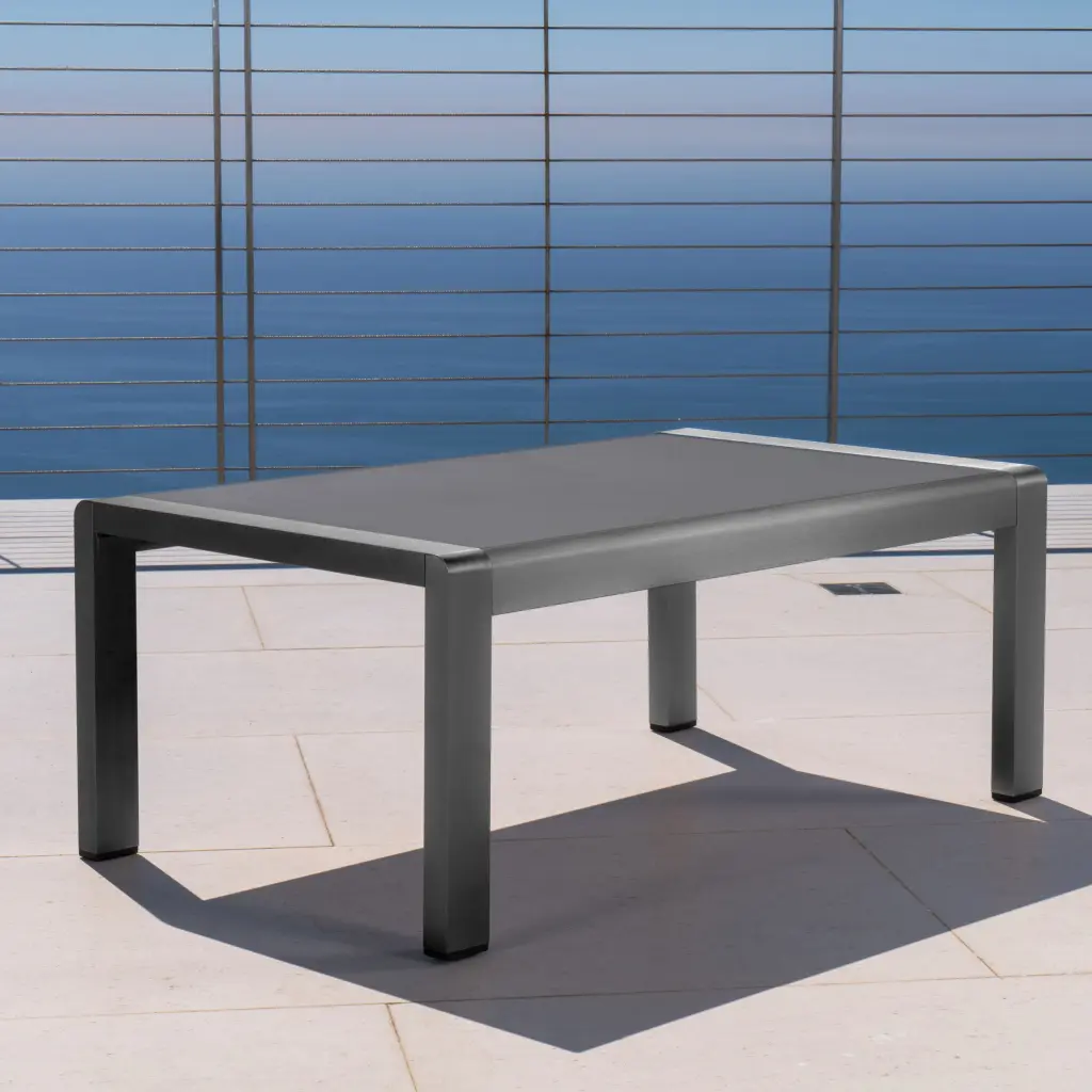 Miller Outdoor Aluminum Coffee Table Tempered Glass Table Top Grey Noble House