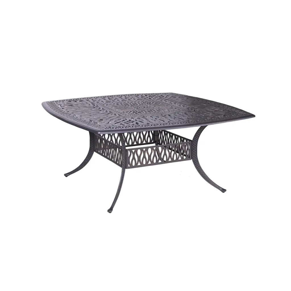Square 8 Person 64 Inch Long Aluminum Dining Set Dark Gray Cushions Outdoor gathercraft