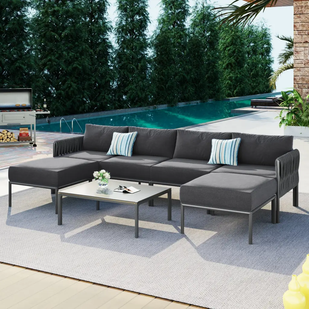 6 Pieces Aluminum Patio Home Decor Set, Modern Metal Outdoor Conversation Set go