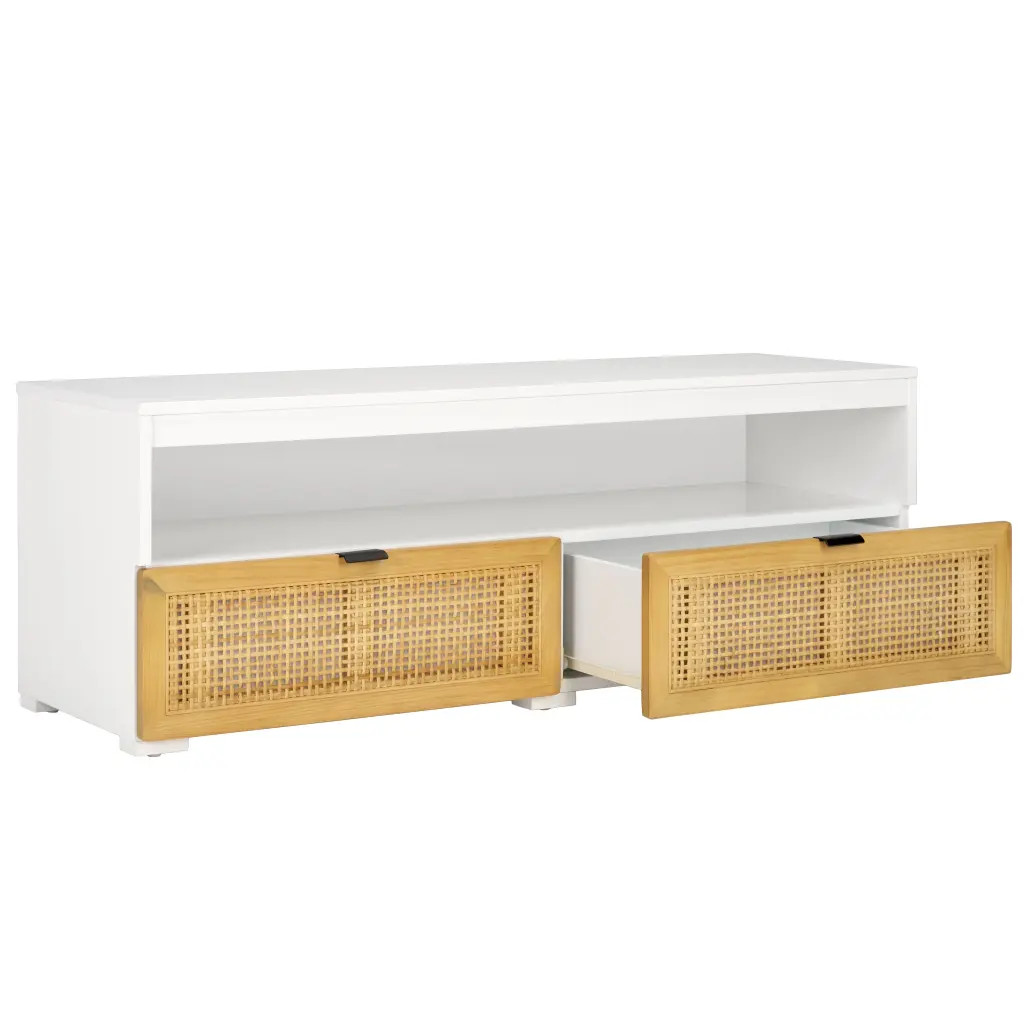 SAFAVIEH Theon Amish 47.5 Inch White Natural Media Stand 2 Drawers