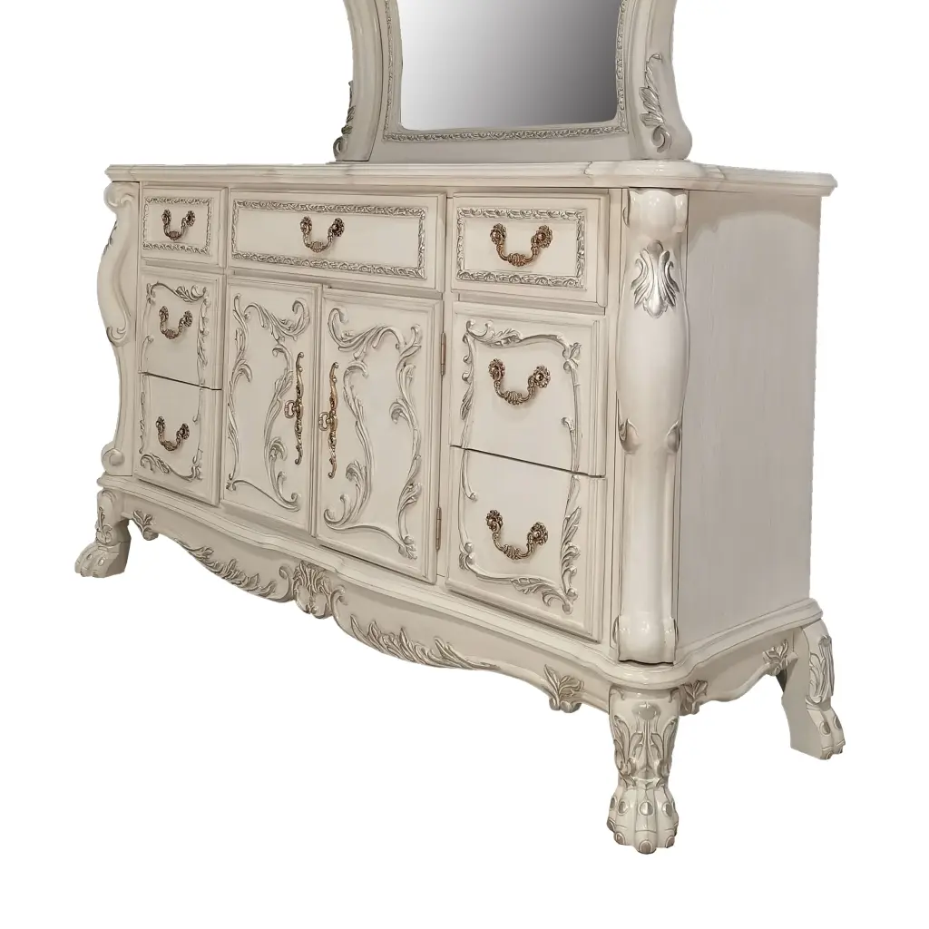 Dresden Gown Antique White Finish MDF Bedroom Furniture Classic Design acme onsite store