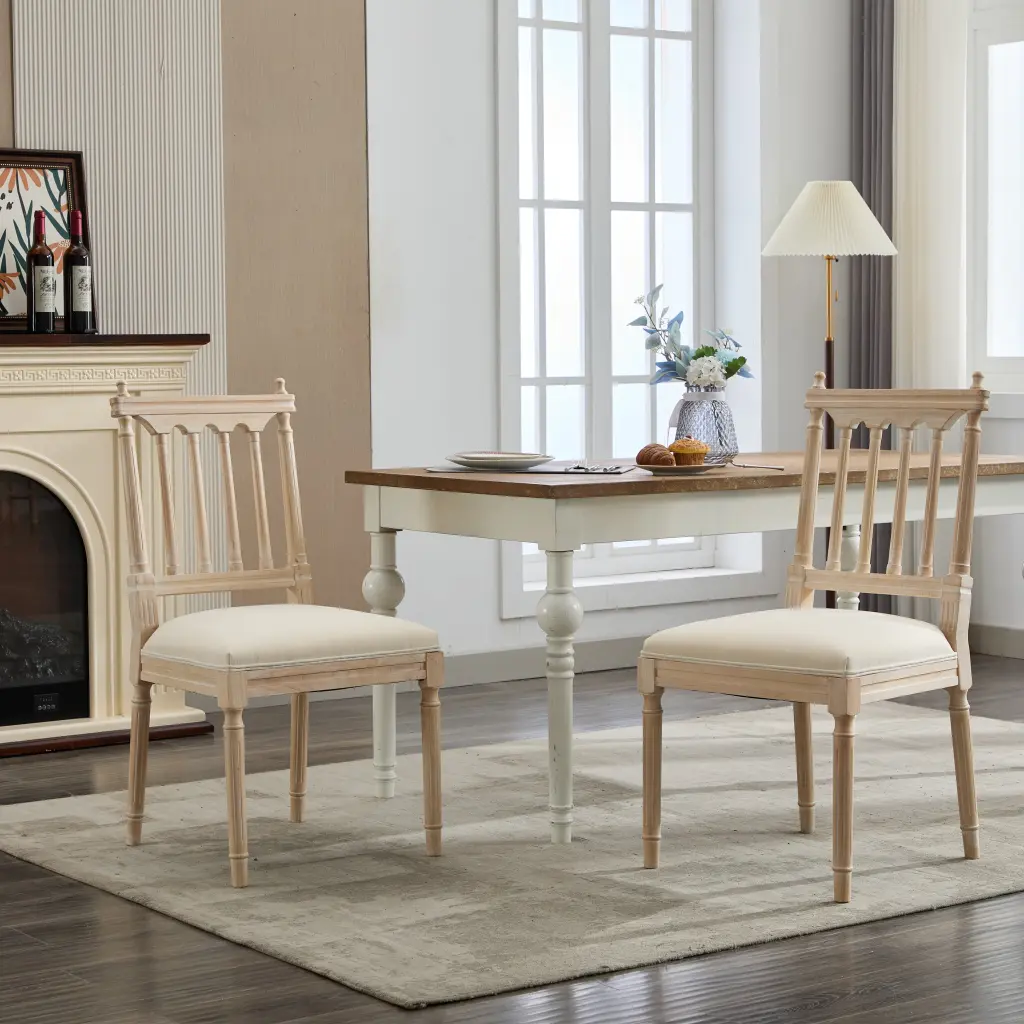 Antique Dining Chairs Linen Upholstered Timber Set 2 yijian furniture co.- ltd