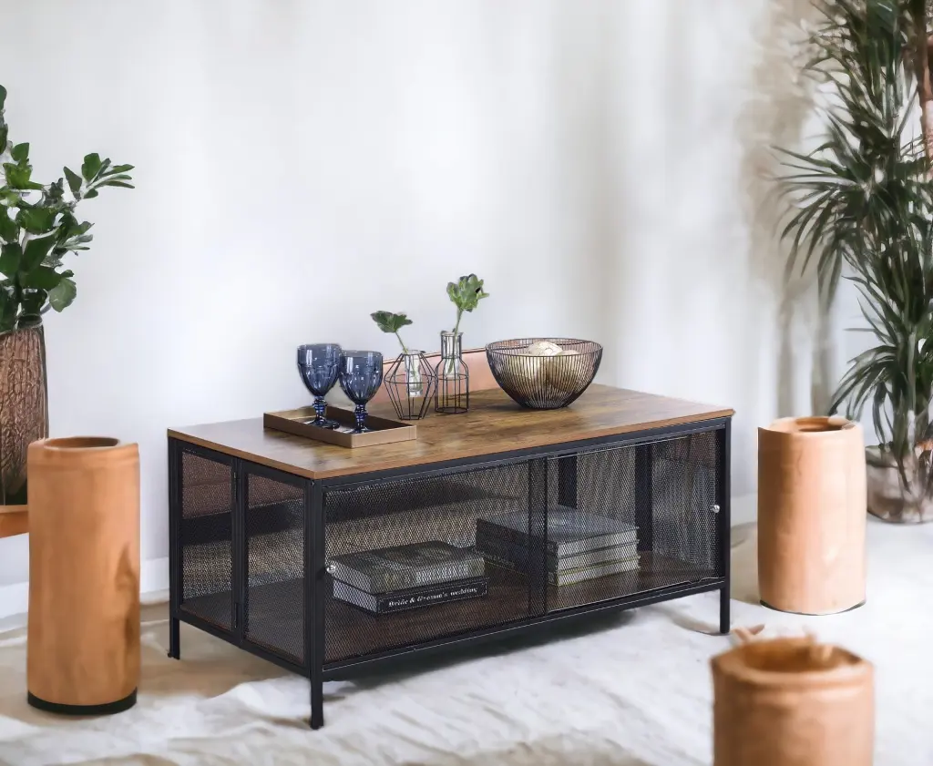 Winam Antique Oak & Black Finish Coffee Table, Black Oak Metallic Synthetic urban nest