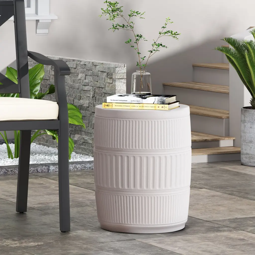 End Table Antique White Magnesium Oxide Durable Side Table Living Room nh-gardenpara