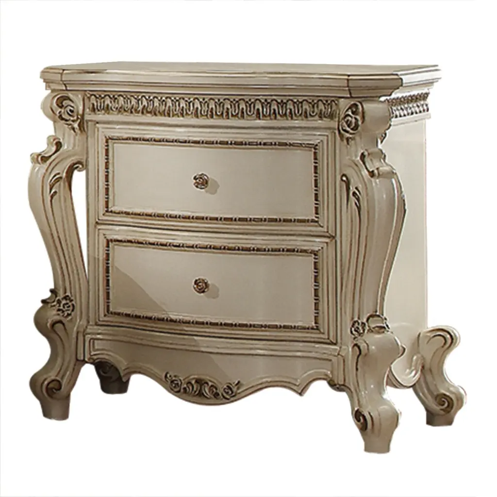 Two Drawer Nightstand Carved Details and Cabriole Legs Antique Finish royal hampton