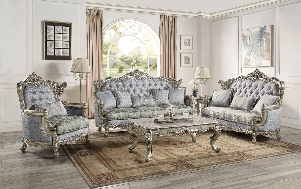Miliani Sofa 5 Pillows Material & Antique Metal Alloy Finish acme onsite store