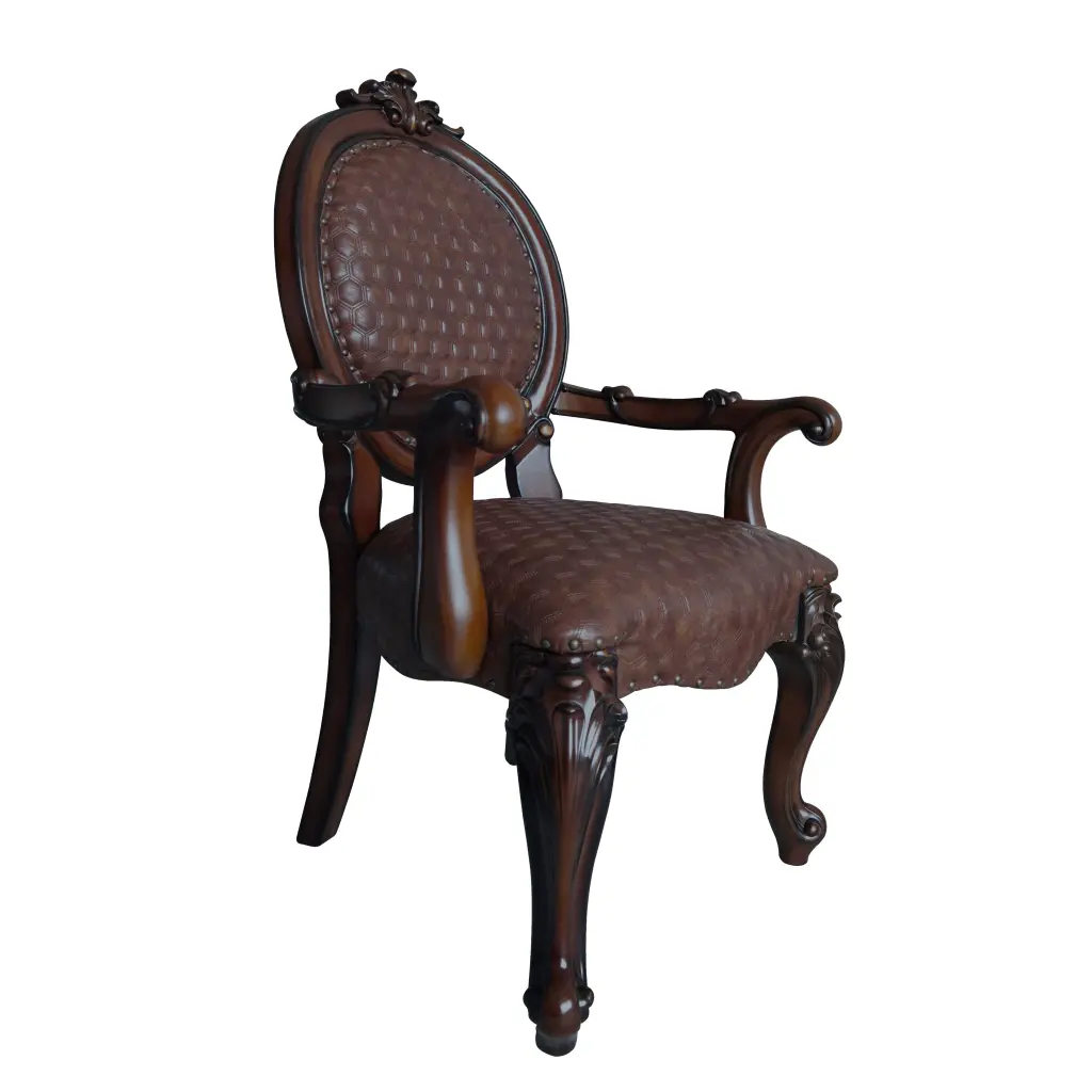 Set 2 Brown and Cherry Arm Chairs Trim Solid Cherry Dining Chairs furniture max