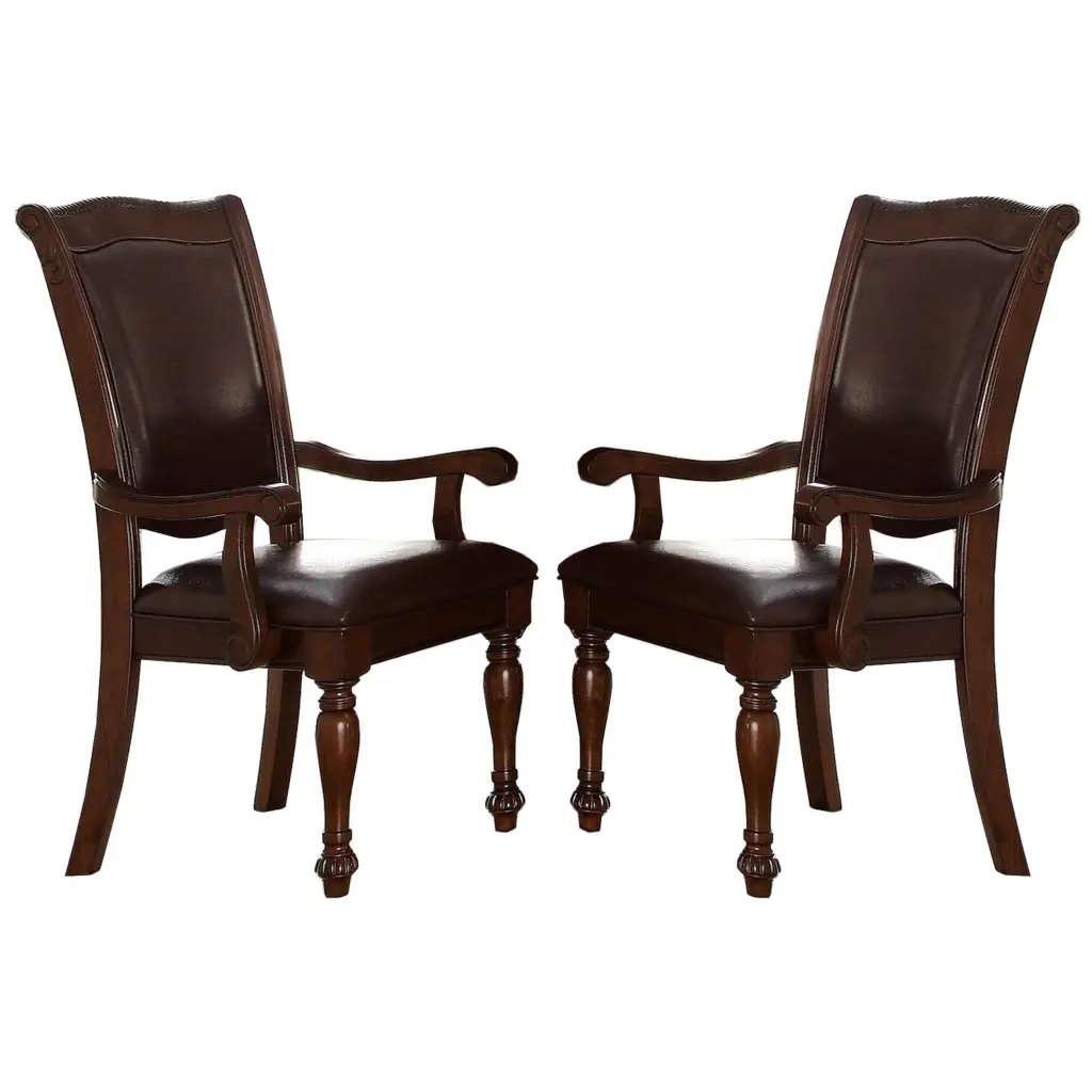 Traditional Style Wood & Leather Dining Side Arm Chair Brown & Dark Brown royal hampton