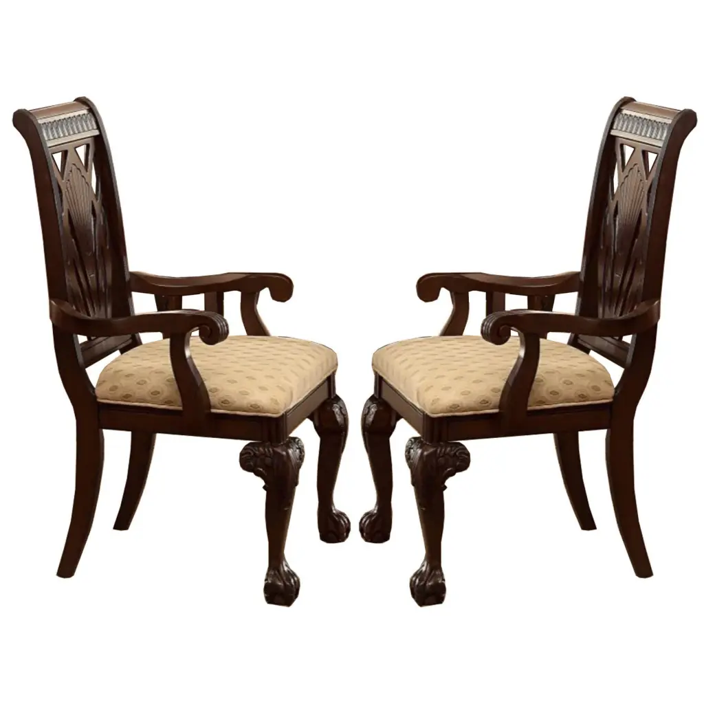 Traditional Style Wooden Dining Arm Chair Set 2 Brown Beige royal hampton