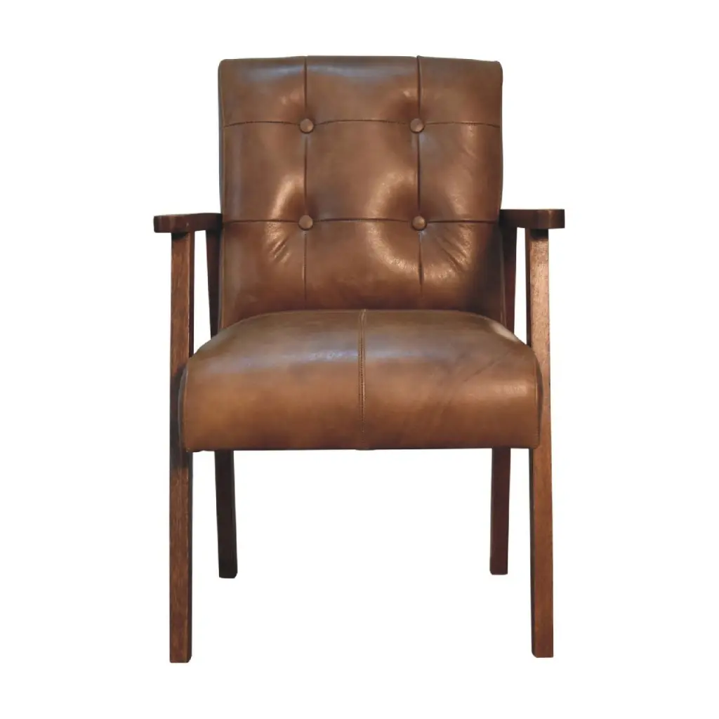 Brown Buffalo Leather Chair Chestnut Solid Wood Frame artisan furniture