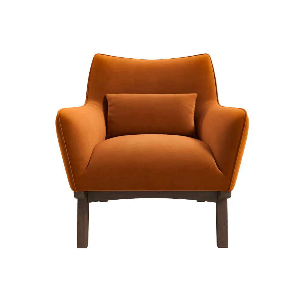 Brayden Mid Century Modern Burnt Orange Velvet Armchair Lounge Chair ashcroft furniture