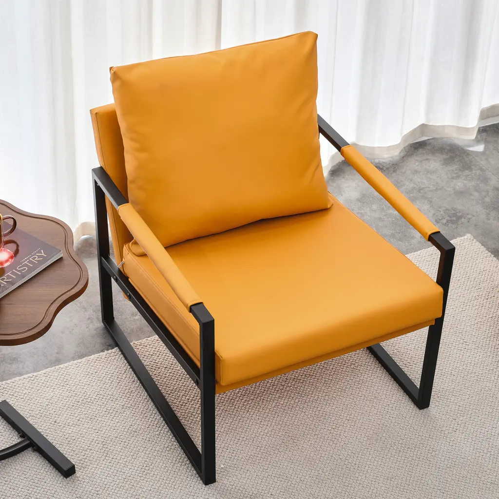 PU Hide Accent Arm Chair Mid Century Upholstered Armchair Metal Legs furniture