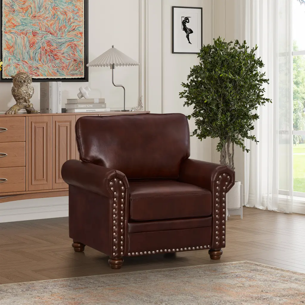 Single Seat Living Room Sofa Chair Timber Legs and Faux Hide Upholstery hdf store