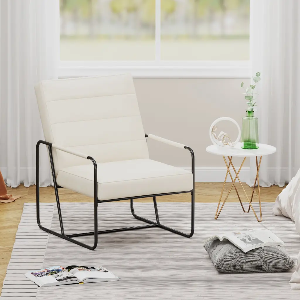 Modern Metallic Framed Armchair Beige Technical Hide Chic & Co huazhao furniture
