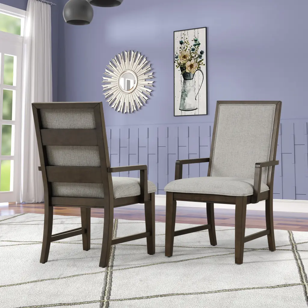 Aberll Solid Wood Upholstered Armchairs Set 2 Gray Wood Finish hz