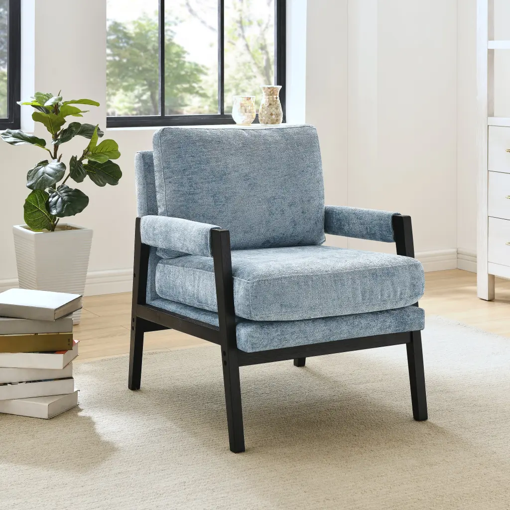 Kelly Mid Century Modern Chenille Accent Armchair Blue Upholstered hz