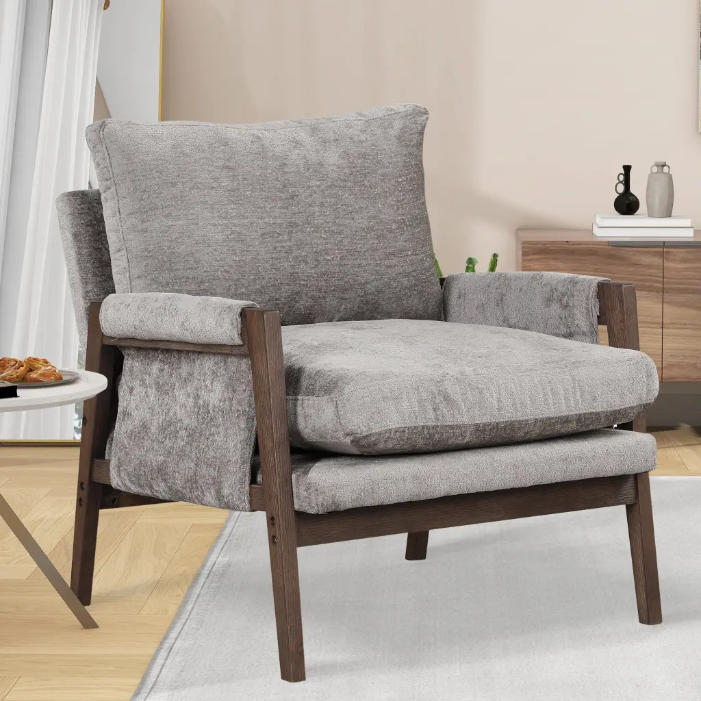 Kelly Mid Century Modern Velvet Accent Armchair Gray Espresso hz