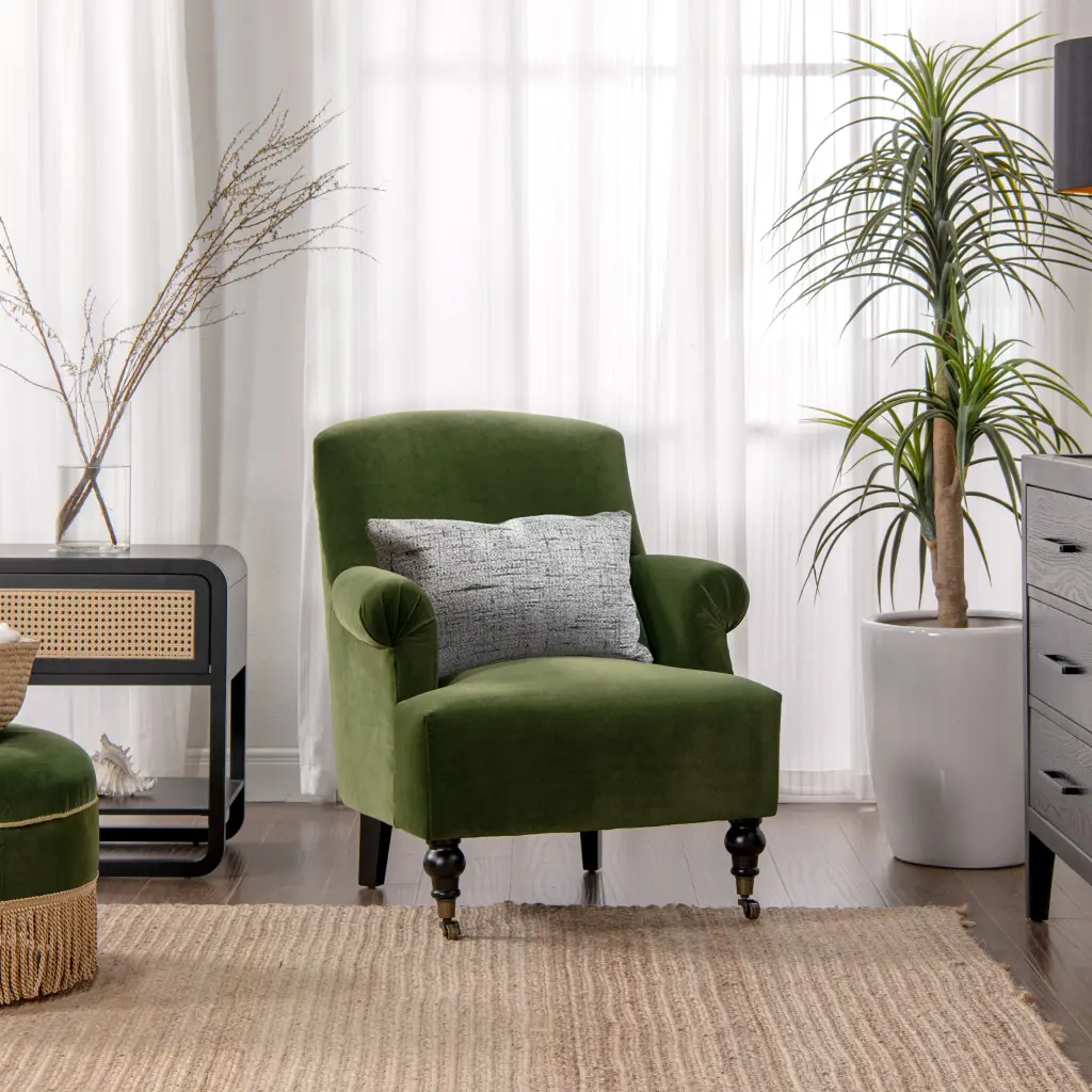 Eloise 30 Inch Pleated Sock Arm Accent Armchair Olive Green Performance Velvet jennifer taylor home