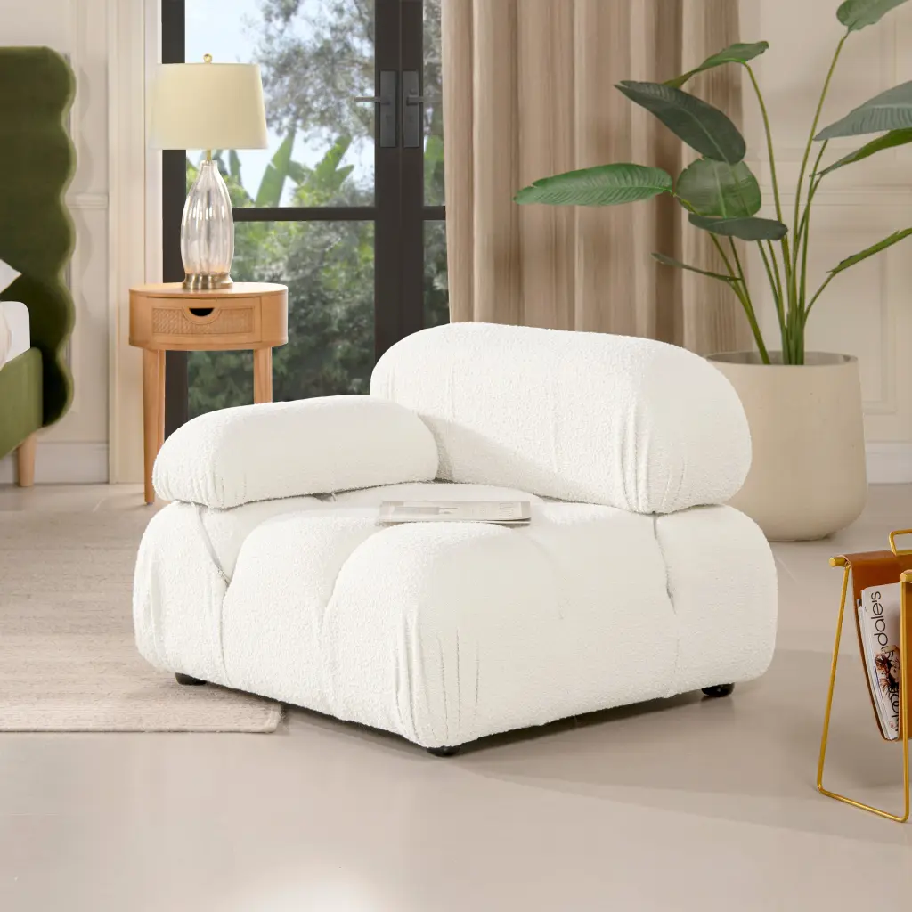 Marcel 36 Inch Bubble Modular Modern Lounge Arm Chair Ivory White Boucle Fabric jennifer taylor home