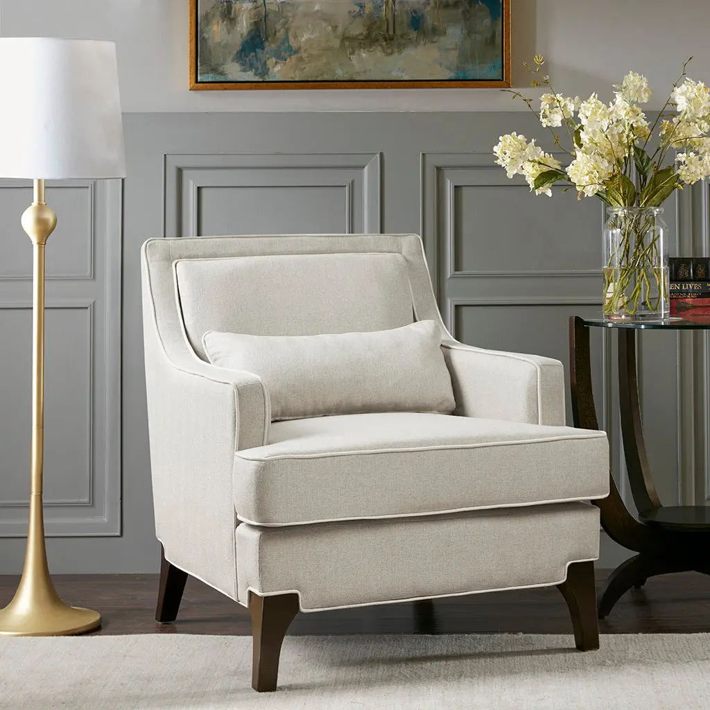 Arm Chair Cream & Dark Brown - Polyester Upholstered Comfortable Seat jla