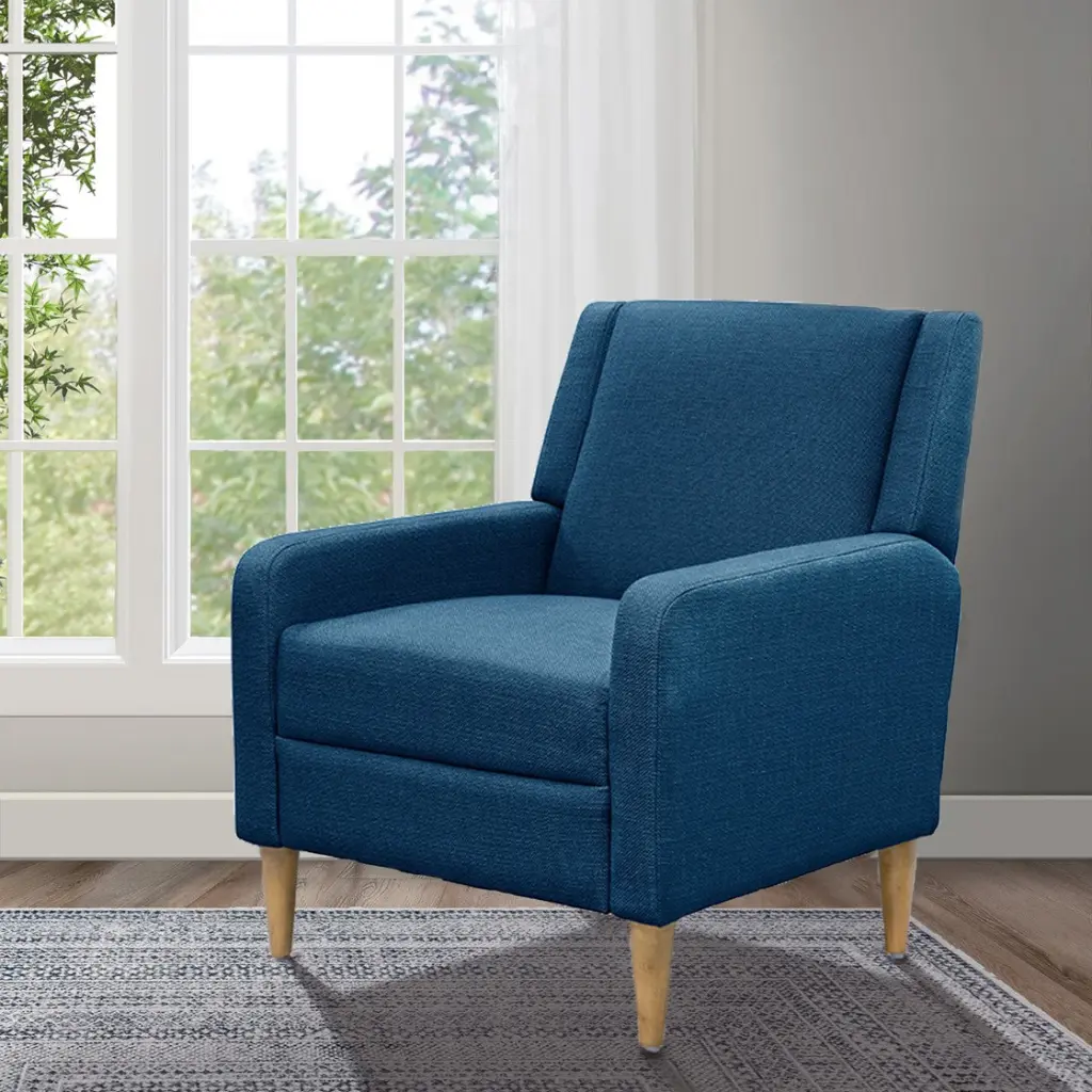 Blue Upholstered Accent Armchair - Stylish Living Room Seating Comfortable Cushion jla