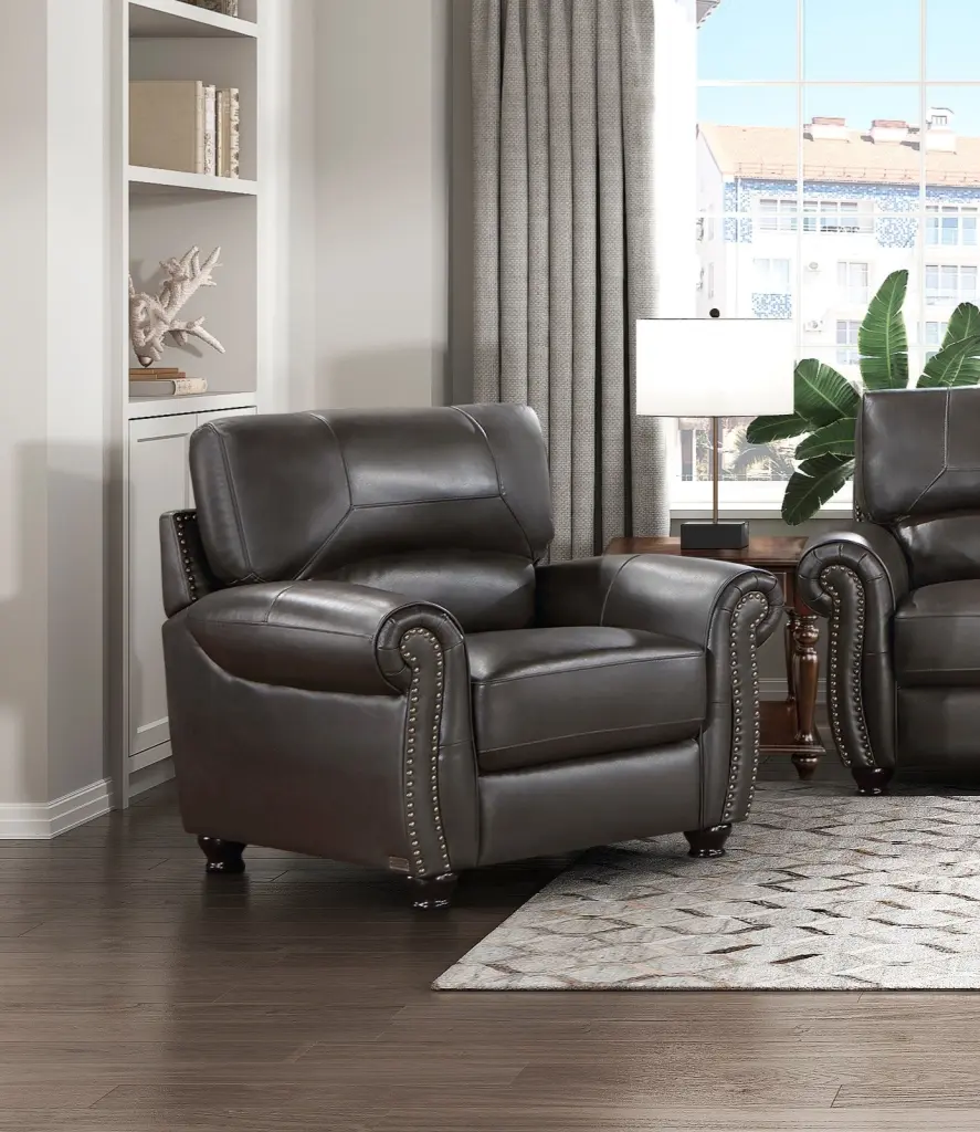Dark Brown Leather Chair Rolled Arms and Plush Seating kanepe