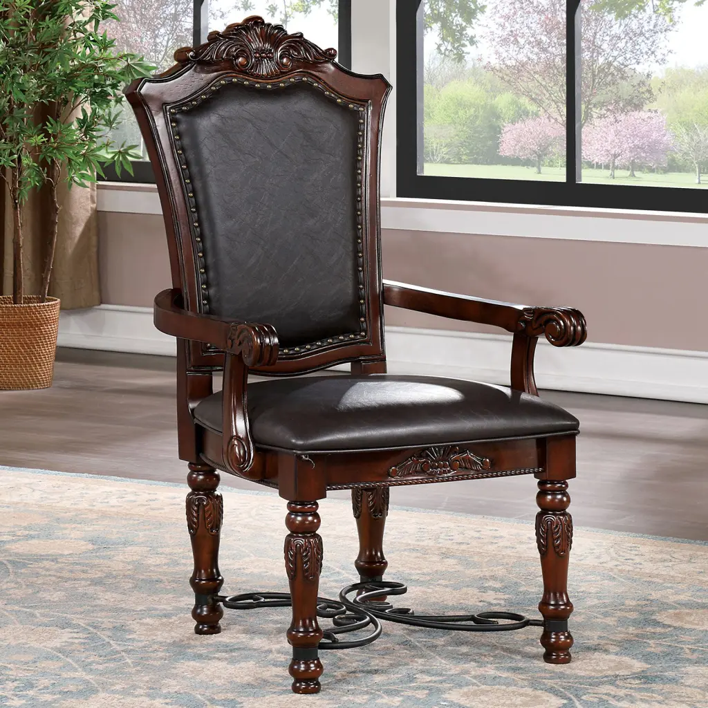 Majestic Traditional 2Pcs Arm Chairs Brown Cherry Solid Wood Faux Leather kanepe