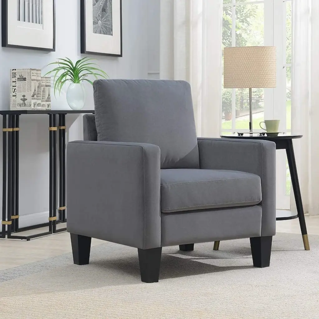 Mid Century Modern Upholstered Living Room Arm Chair Gray Microfiber kanepe