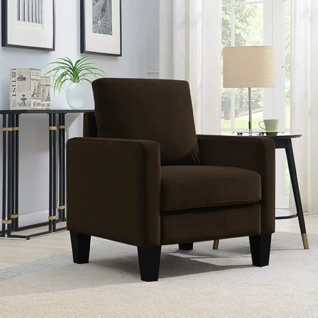 Mid Century Modern Upholstered Living Room Arm Chair Brown Microfiber Accent Chair kanepe