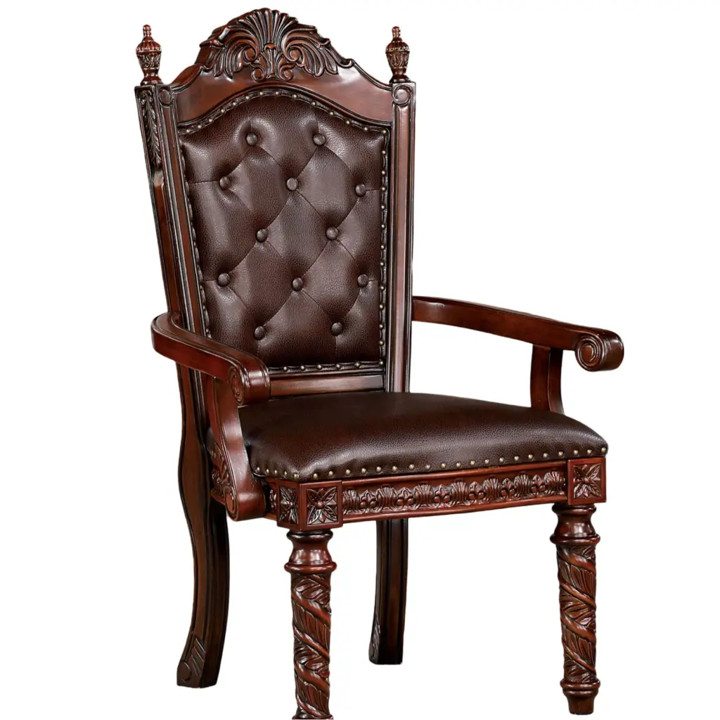 Traditional 2Pcs Arm Chairs Brown Cherry Solid Wood Dark Brown Tufted Seats kanepe