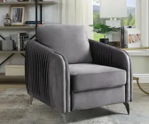 Hathaway 32 Inch Gray Velvet Modern Accent Armchair Stylish Living Room Chair lilola home
