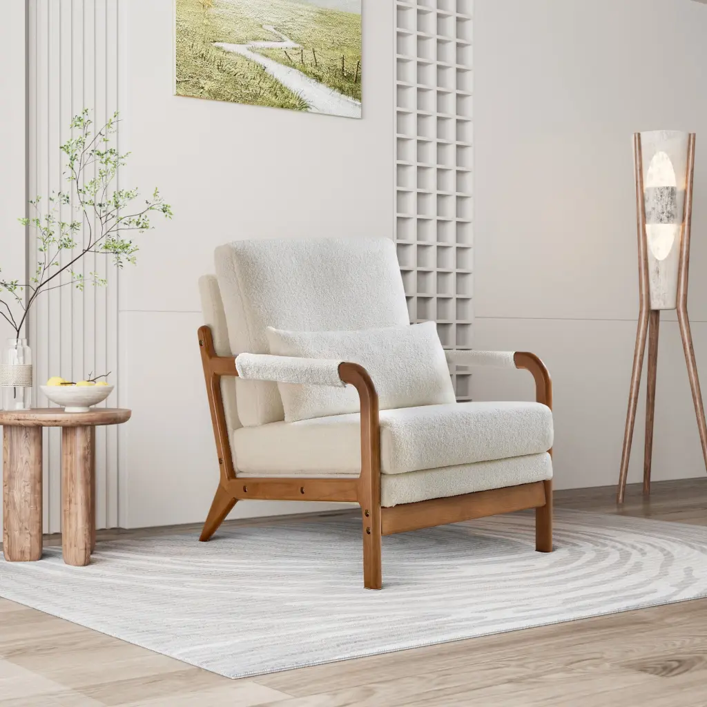Modern Teddy Material Accent Chair Wood Frame Armchair Living Room mi shangou