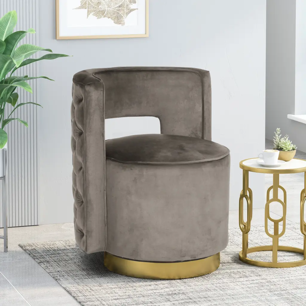 Swivel Arm Chair - Grey Upholstered Modern Lounge Chair nh-comfortcove