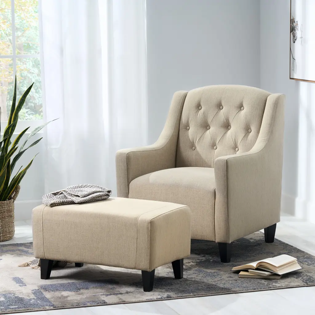 Upholstered Armchair Ottoman Beige Fabric nh-comfortcove