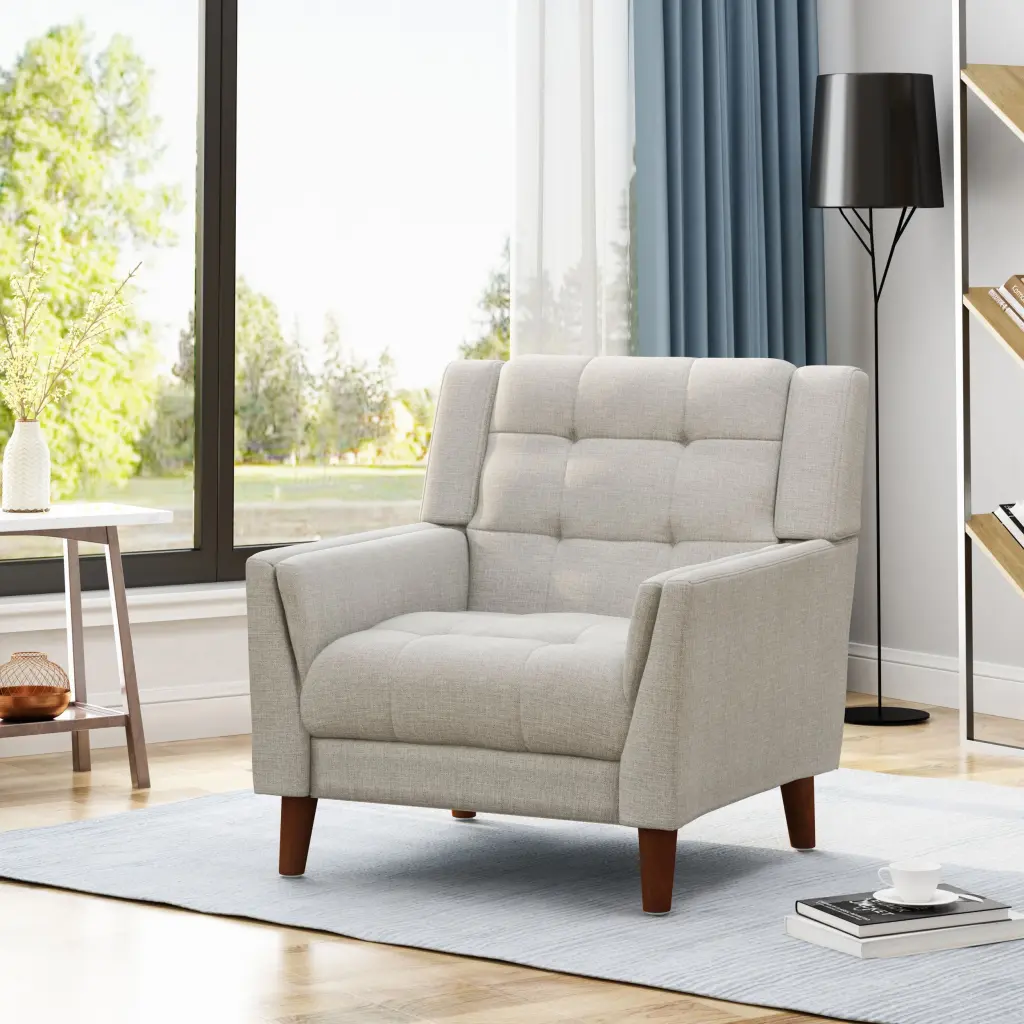 Mid Century Modern Armchair Beige Material nh-ihave