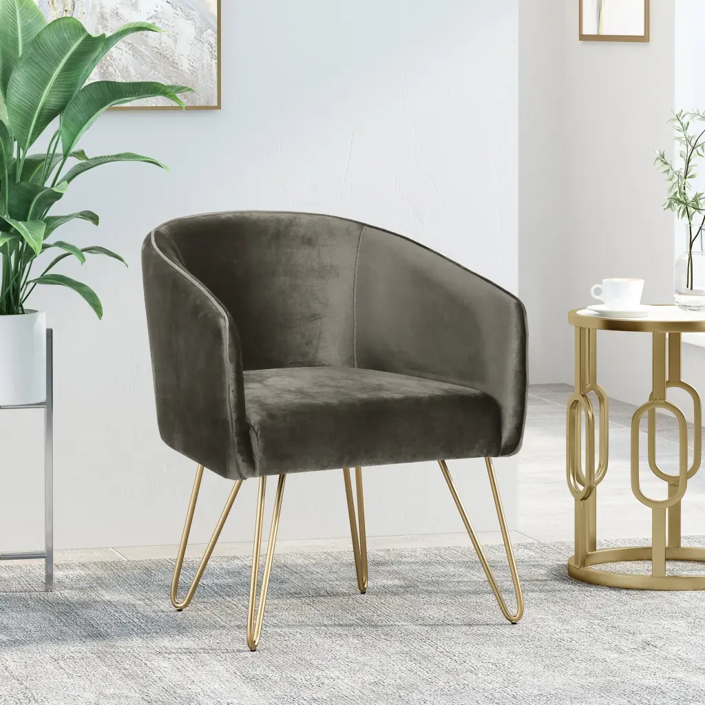 Lounge Arm Chair Grey Velvet Modern Design nh-purenest