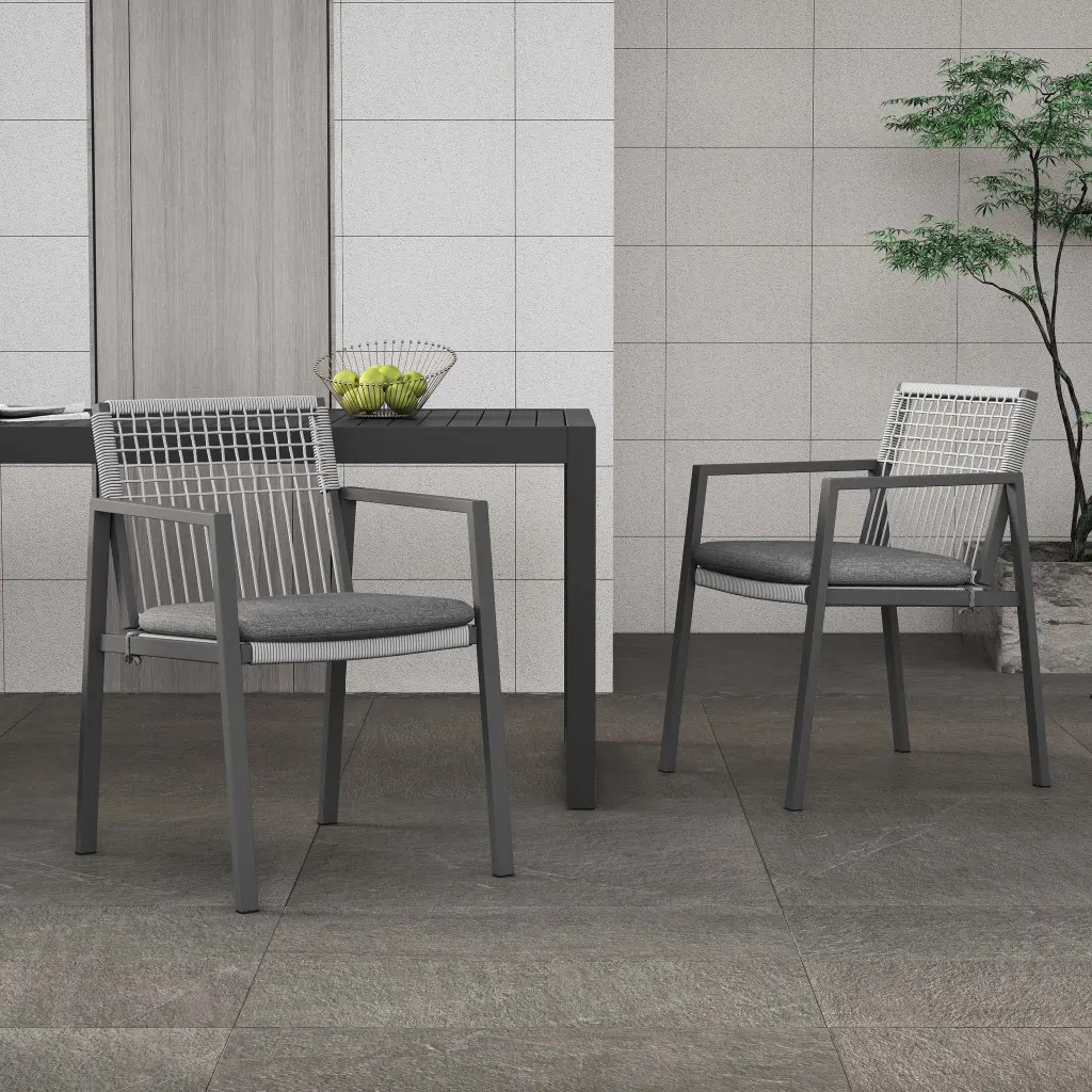 Outdoor Dining Chair Set 2 Light Metal Rope Armchair Seating Patio Furniture nh-uhome