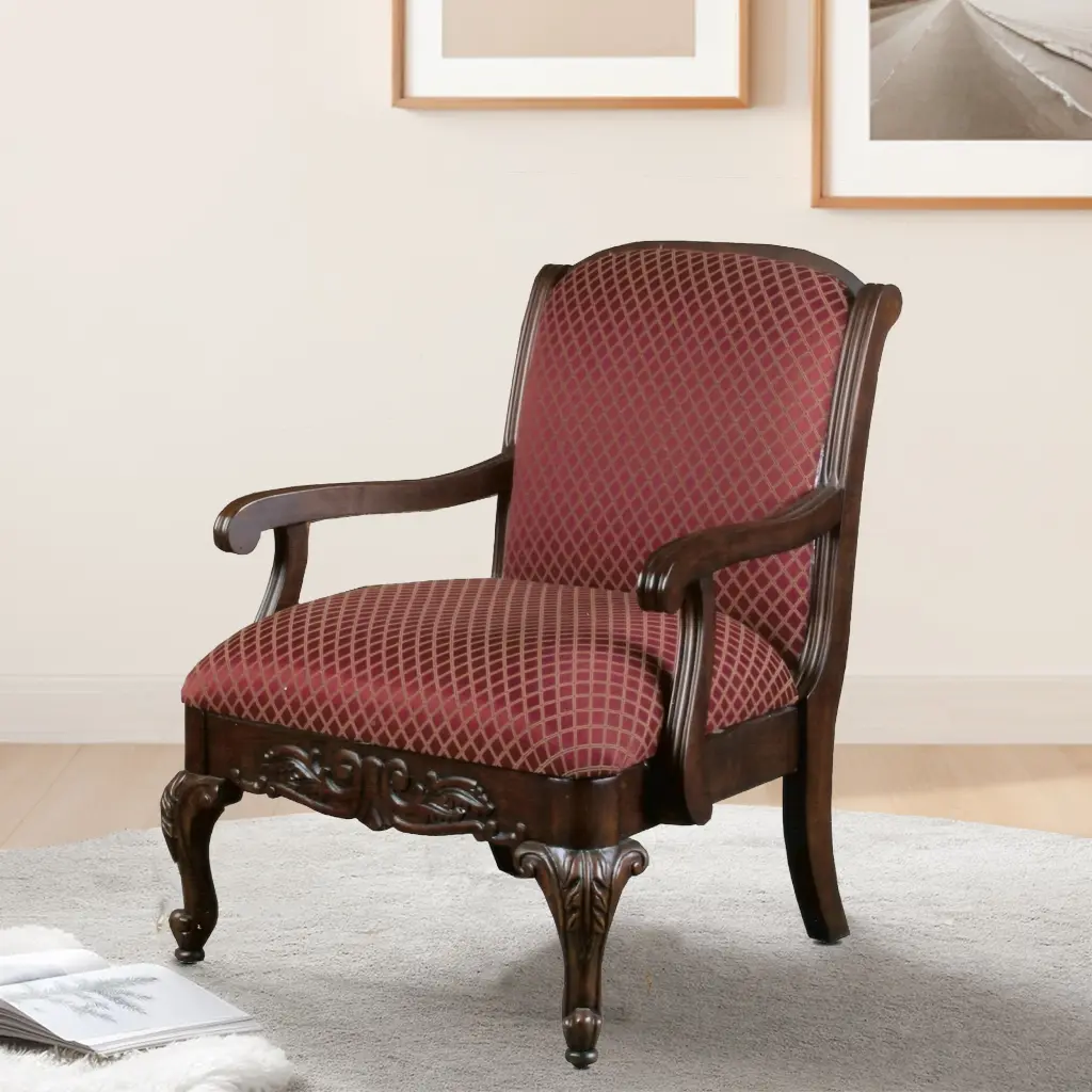 Santiago Magenta Arm Chair Red Foam Wood Fabric Upholstered ridgecrest home