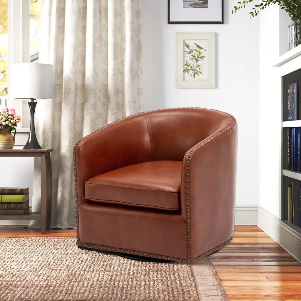 Trenton Swivel Arm Chair Caramel Foam PU Leather ridgecrest home
