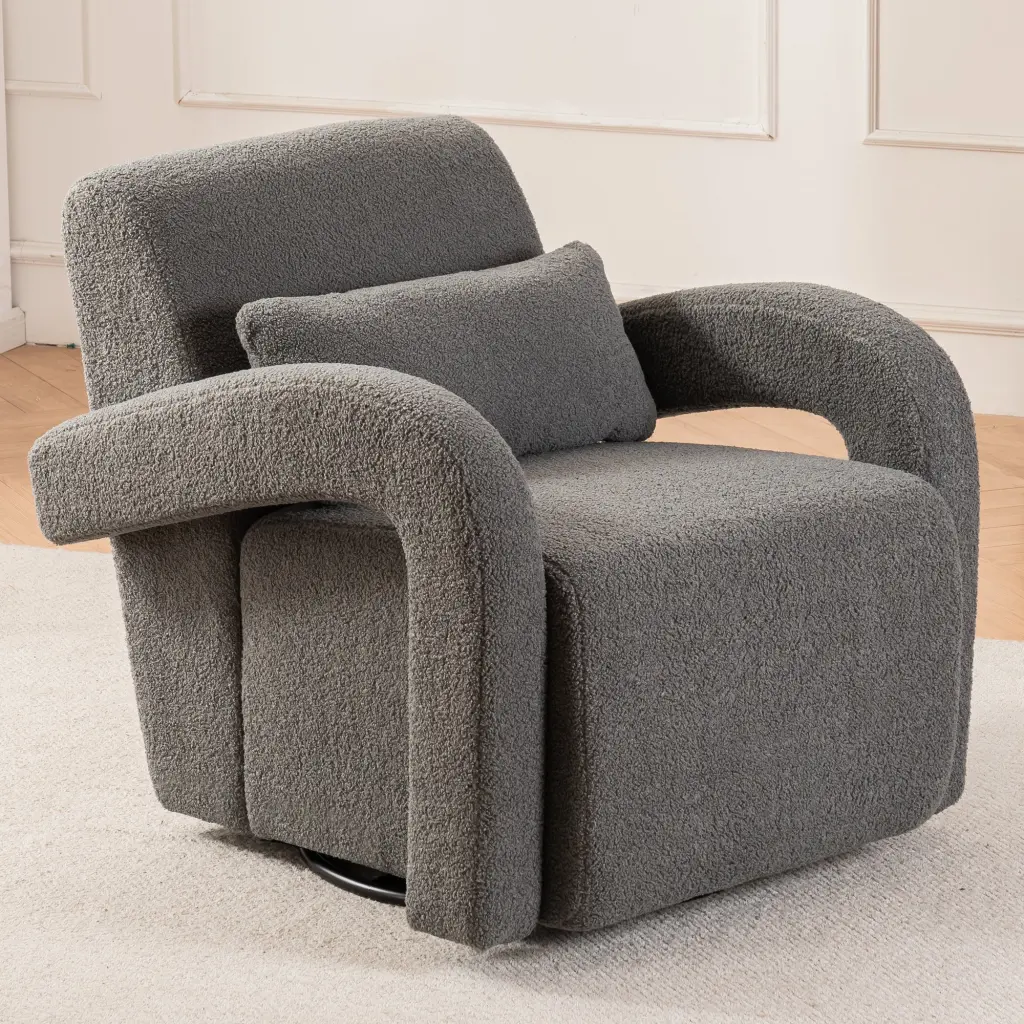 Comfortable Dark Grey Teddy Material Armchair Modern Sturdy Lounge Chair rnb