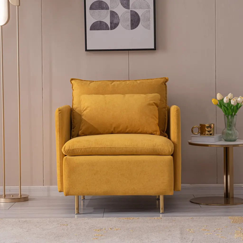 Modern Yellow Cotton Upholstered Accent Armchair Single Sofa Chair senge