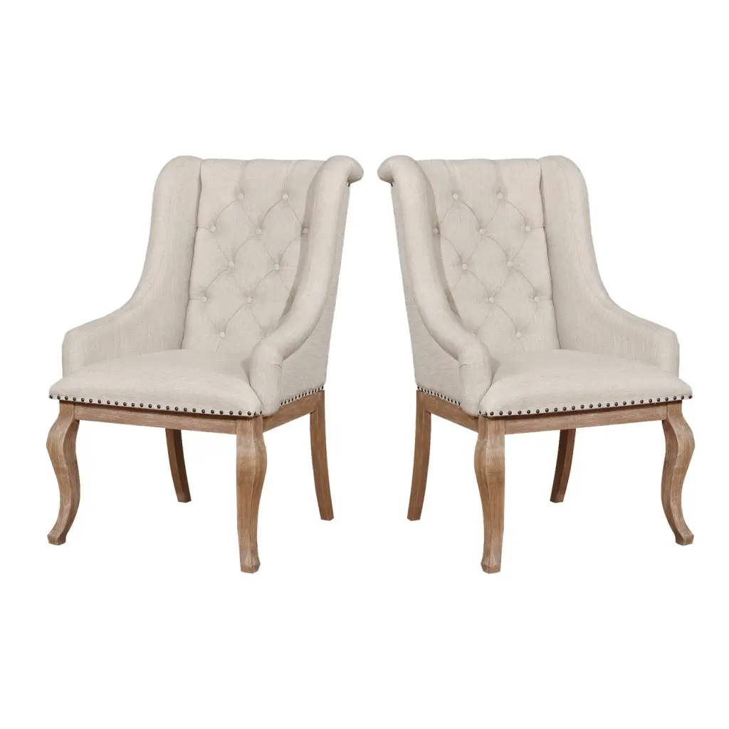 Set 2 Cream Fabric Upholstered Arm Chairs Barley Brown Solid simple relax